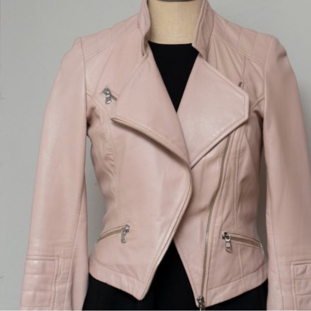 Punk Pink Leather Moto Jacket Swiftie Elle Woods Lining:Leopard; Biker Jacket